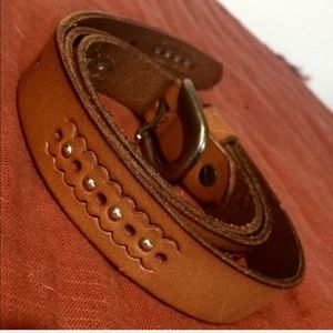 Light Brown Studded Etched Leather Belt Size M/L